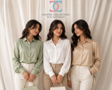 شومیز بیسیک ساتن ابریشم وارداتی مچ دکمه